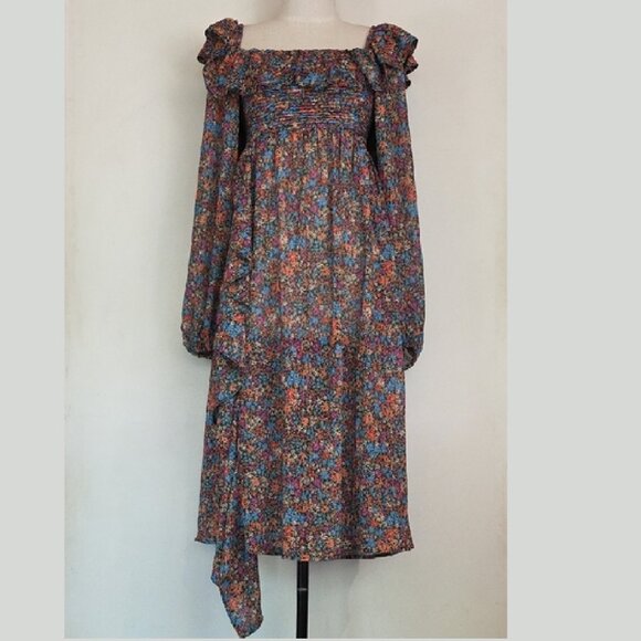 NWT FOR LOVE AND LEMONS BRITTANY LONG SLEEVE FLORAL PRINT MIDI DRESS SIZE S - Picture 4 of 9